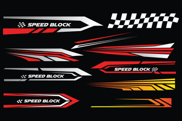 Dynamic car racing stripes, speed block graphic decal vector set © md