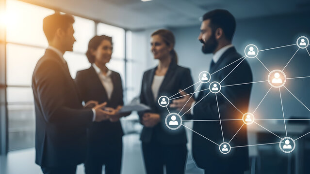 Diverse business team discussing social media strategy in a modern office