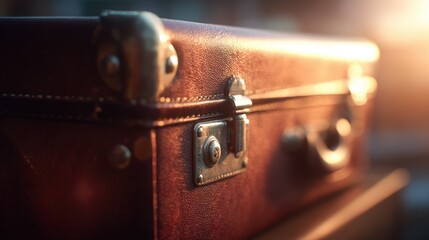Close-Up of Vintage Suitcase with Warm Sunlit Textures