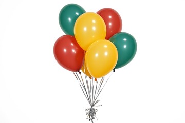 Bunch of red yellow and green balloons isolated on white background