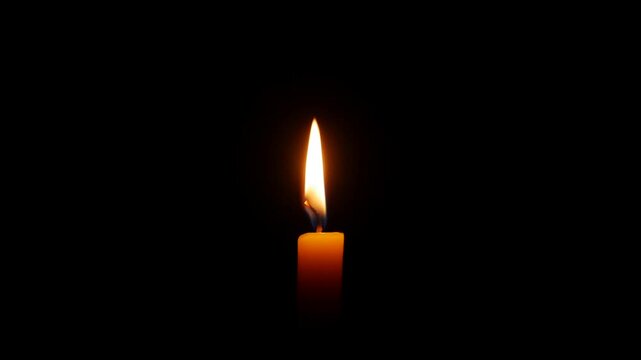 A lone flame wavers in spacious shadow where subtle shifts of light express heartfelt loss enduring sadness and the fragile persistence of inner reflection. Mourning grief.