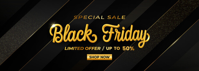 Black Friday Special Sale Banner With Golden Text And Luxury Design