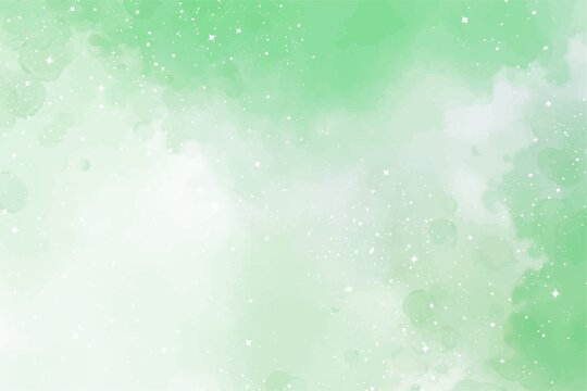 Dreamy mint green watercolor background with sparkling stars for elegant spring designs, invites, or ethereal digital art projects, adding a fresh, magical vibe