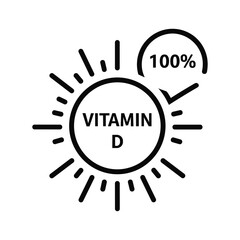 Vitamin d sun icon with 100% checkmark symbolizing complete daily dose and healthy lifestyle