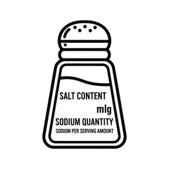 Line art salt shaker icon displaying sodium content, quantity, and per serving amount for health