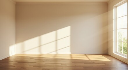 Fototapeta premium Interior view of an empty room, bathed in sunlight from a large window
