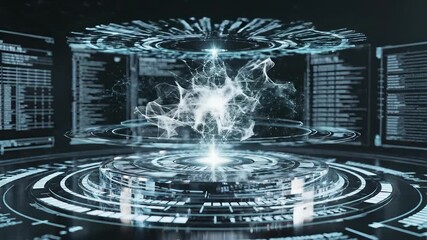 Futuristic Data Core Visualization A HighTech Hub for Artificial Intelligence and Quantum Computing Showcasing Advanced Technology and Complex Data Processing in a Digital Realm. - Powered by Adobe