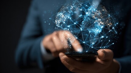 Global connection and digital network on smartphone