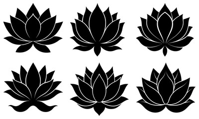 Obraz premium Elegant black lotus flower set design element for spiritual projects, yoga studios, or natural product branding. Serene botanical illustration.