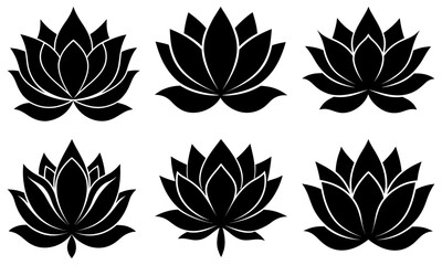 Fototapeta premium Elegant lotus flower icons collection for wellness brands, spa designs, and spiritual retreats, symbol of purity, enlightenment, and rebirth in vector style