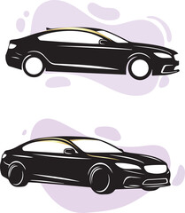 Modern Black Sedan Vector with Gold Highlight and Soft Lavender Abstract Background