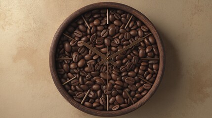 Unique clock design featuring coffee beans in a round frame