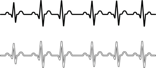 Two electrocardiogram lines representing heartbeats one solid and one dotted