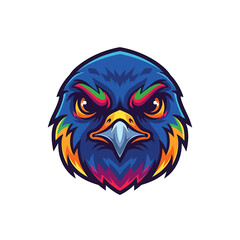 Vibrant blue falcon head logo with striking rainbow accents for gaming, esports, or creative brand mascot needs, a modern and powerful symbol of vision