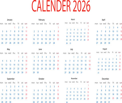 Calendar of Year 2026 Complete Yearly Schedule and Timeline Template