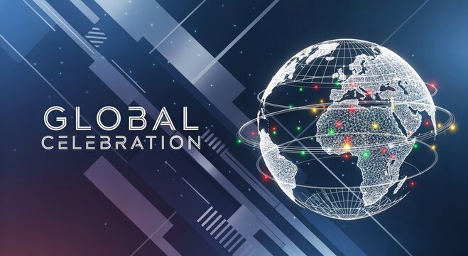 GLOBAL CELEBRATION - Digital Earth Network with Glowing Connections and Abstract Background