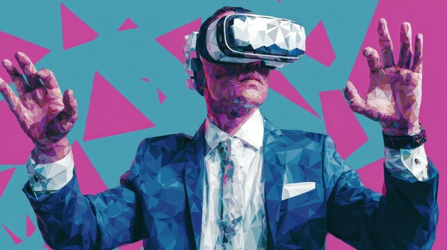 Man wearing VR headset exploring virtual reality