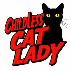 Childless cat lady yellow eye with red font