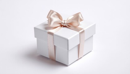 Obraz premium White Gift Box with Rose Gold Ribbon