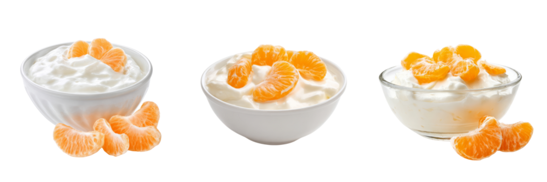 Delicious yogurt with mandarins transparent background food photography bright kitchen