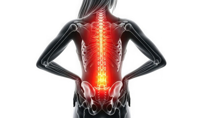 Human anatomy showing spine pain and lower back discomfort. medical illustration of spinal column inflammation or injury isolated on transparent background