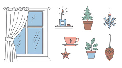 Obraz premium Cozy Winter Window Scene with Holiday Decor and Gifts for Festive Interior Design and Seasonal Home Decor Ideas