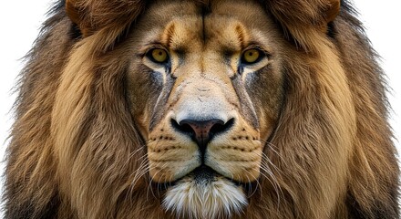 Intense close-up of a lion's face staring at the camera, conveying strength and confidence.