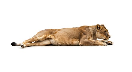 Serene Overhead Flat-Lay of a Lioness Lying Gracefully on Her Side