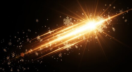 Obraz premium Festive golden light burst with glowing snowflakes.