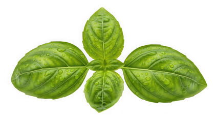 Obraz premium Fresh vibrant green basil herb leaves with glistening water droplets, isolated for culinary and healthy eating themes. isolated on transparent background