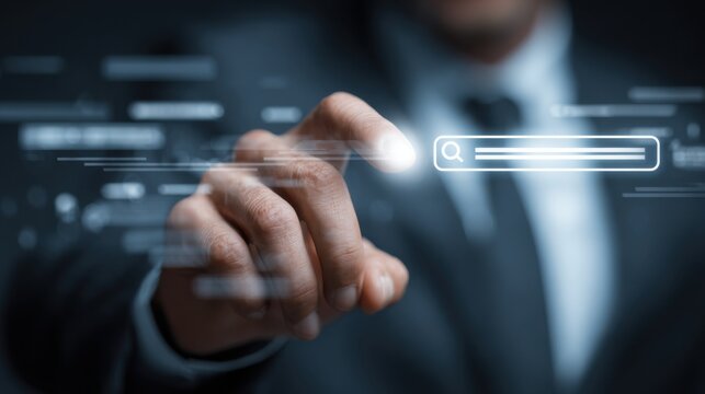 Person touching digital search bar on screen