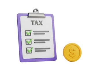 Tax checklist document on clipboard with dollar coin, finance