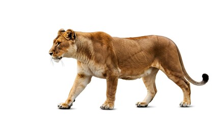 Obraz premium Dynamic Shot of a Lioness in Mid-Stride Showing Strength and Energy