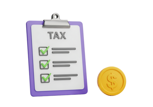 Tax checklist document on clipboard with dollar coin, finance