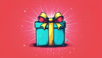 Radiant Teal Gift Box Pop Art Illustration