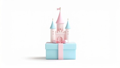 Obraz premium Minimalist Pastel Castle on Gift Box