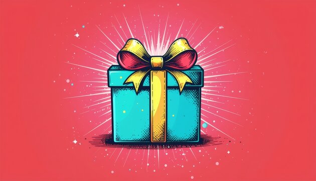 Radiant Teal Gift Box Pop Art Illustration