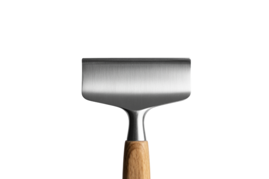 Stainless steel cheese slicer with wooden handle isolated on transparent background