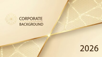 Elegant 2026 corporate background for presentations and business promotions, featuring a modern gold geometric design with a professional and stylish aesthetic