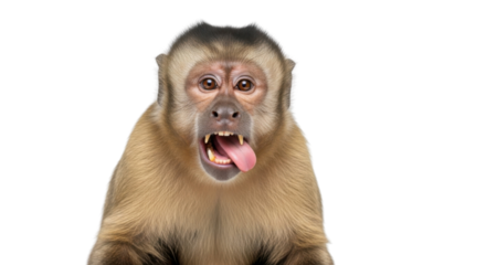 Capuchin monkey sticking out tongue isolated PNG with Transparent Background