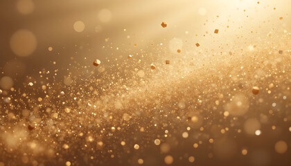 Golden bokeh and sparkling dust create a warm dreamy abstract background