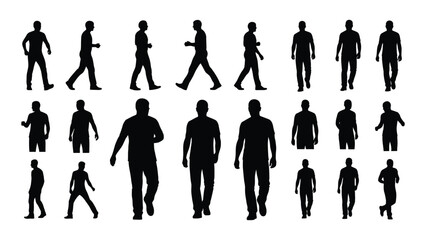 Collection of male silhouettes isolated on white background, Vector