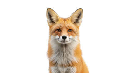 Red fox face portrait looking at camera isolated PNG with Transparent Background