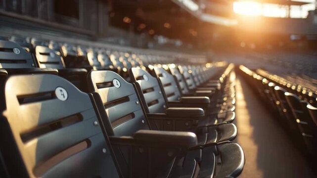 Empty Baseball Stadium Seats at Sunset