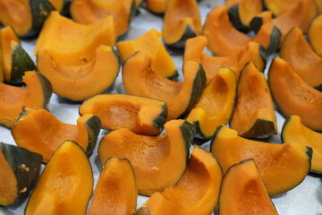 Roasted Korean kabocha squash slices with caramelized edges