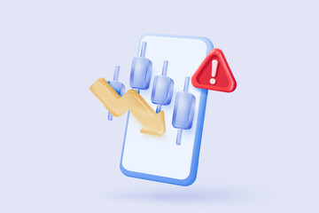 3D stock trading graph report for statistic in bubble icon. Sell and buy money cash and exchange with finance business failure, analyzing investment. 3d bank trading icon vector render illustration