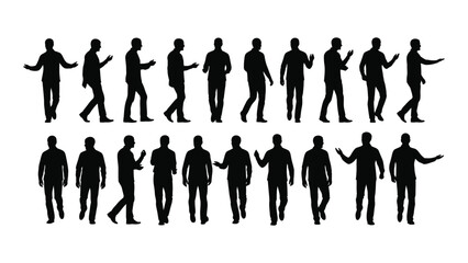 Male silhouettes walking and gesturing isolated on white background, Vector
