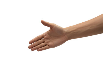 Open hand ready for a handshake, greeting, or offering assistance, perfect for business concepts, collaboration, and welcoming new opportunities