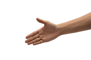 Open hand ready for a handshake, greeting, or offering assistance, perfect for business concepts, collaboration, and welcoming new opportunities