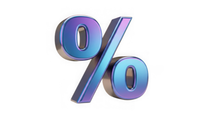 Dynamic iridescent blue purple 3d percent symbol for showcasing sales, discounts, finance, and special offers. isolated on transparent background
